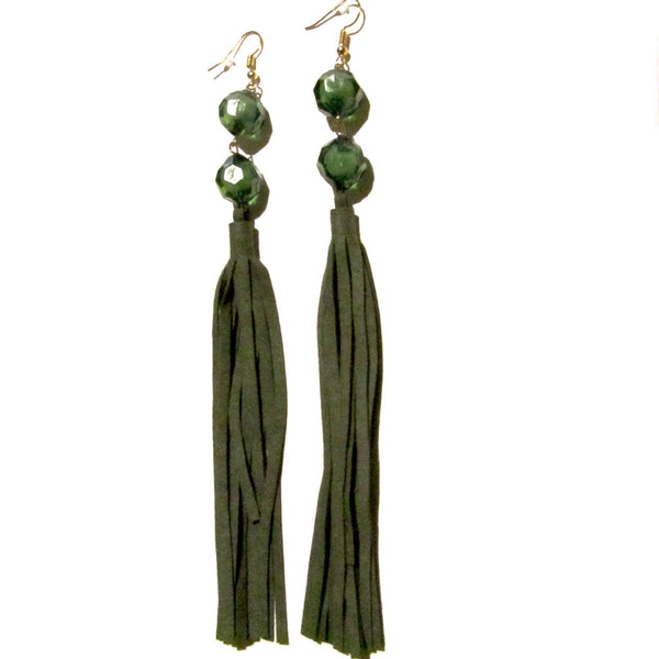 Olive green tassel on sale earrings